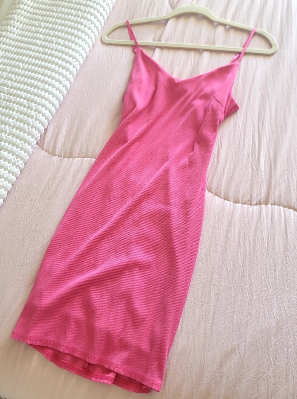 Pink Slip Midi Dress with Spaghetti Straps